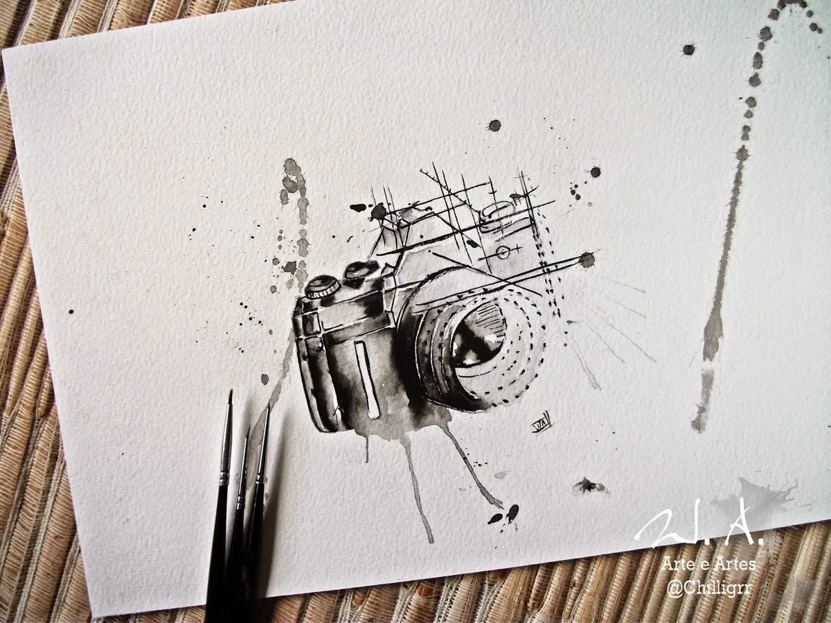 câmera fotográfica, camera pintura, pintura de camera, watercolor, aquarela, pintura aquarela, watercolor camera tattoo, camera tattoo, tattoo art,