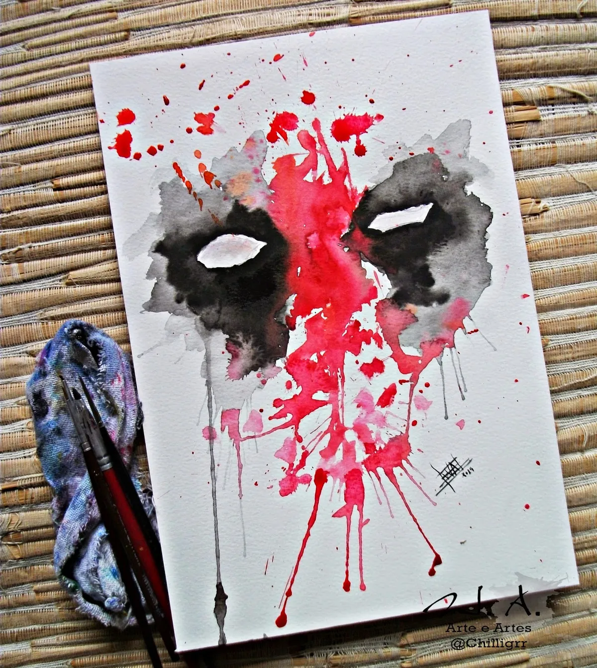 watercolor, painting, art, deadpool painting, deadpool tattoo, tattoo art, watercolor tattoo